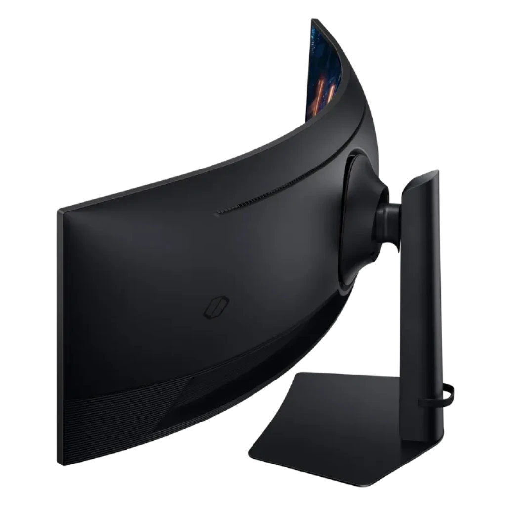 Vista trasera del Samsung Odyssey G9 G91F, destaca diseño curvo