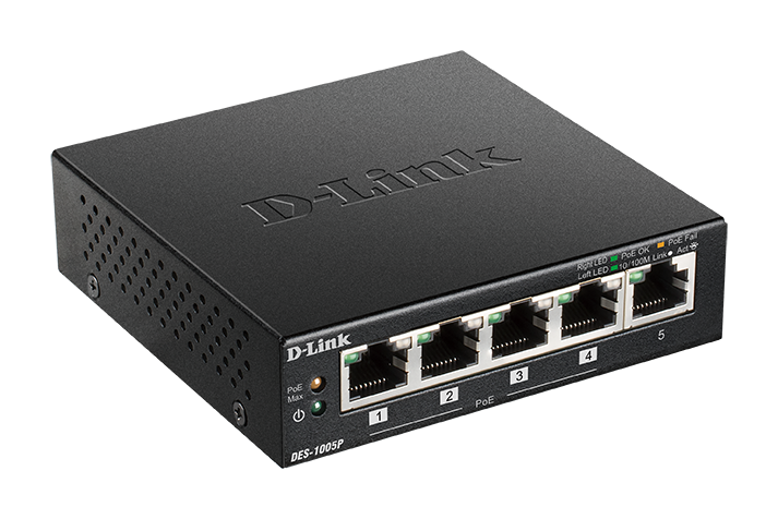 D-Link D-Link DES-1005P | Switch PoE sin gestión · DEALBYTE · vista 3