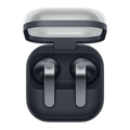 Samsung Galaxy Buds 4 SM-R540 negro, vista superior: estuche abierto con auriculares dentro y tallos metálicos plateados