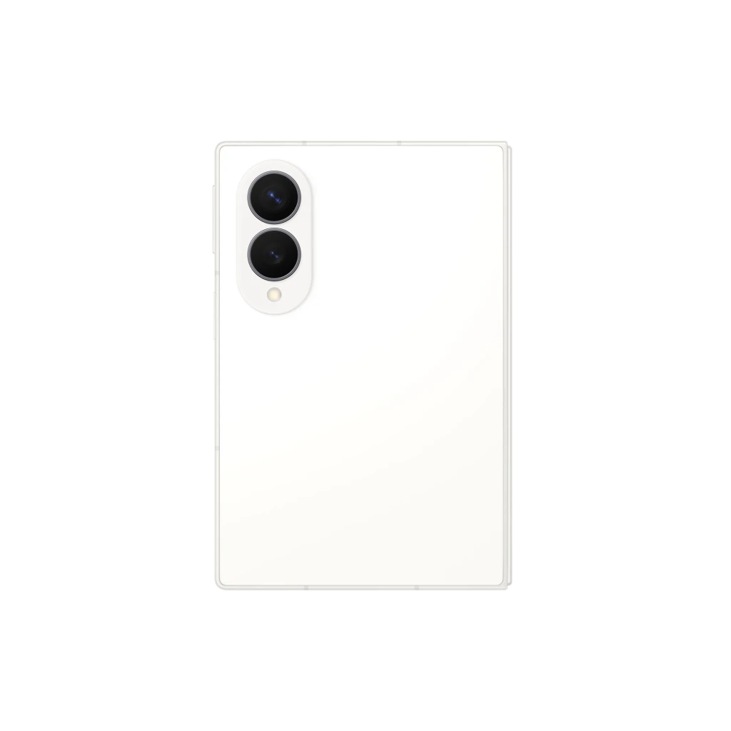 Parte trasera crema con dos cámaras verticales y módulo minimalista del Samsung Galaxy Z Fold8 5G plegable con bisagra