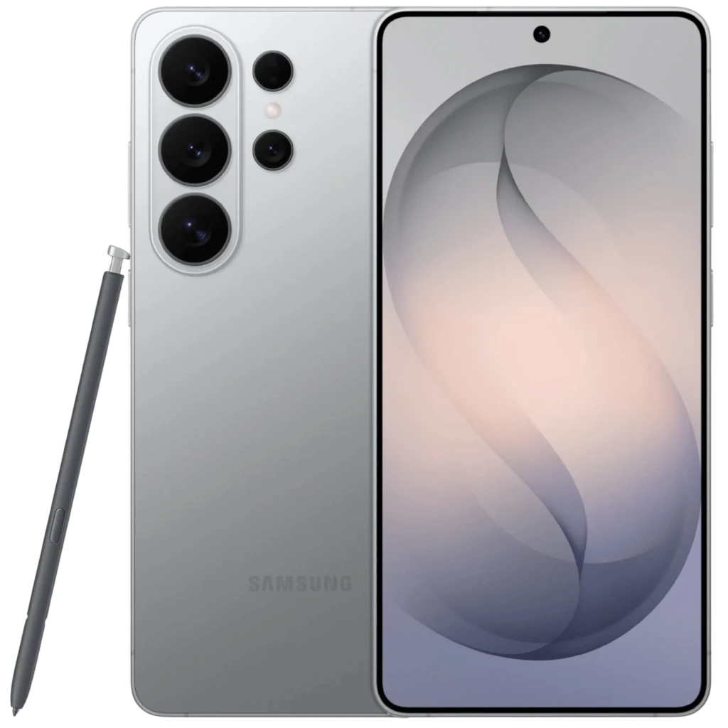 Samsung Galaxy S26 Ultra 5G plateado con S Pen, triple cámara trasera grande y pantalla Dynamic AMOLED 2X casi sin bordes