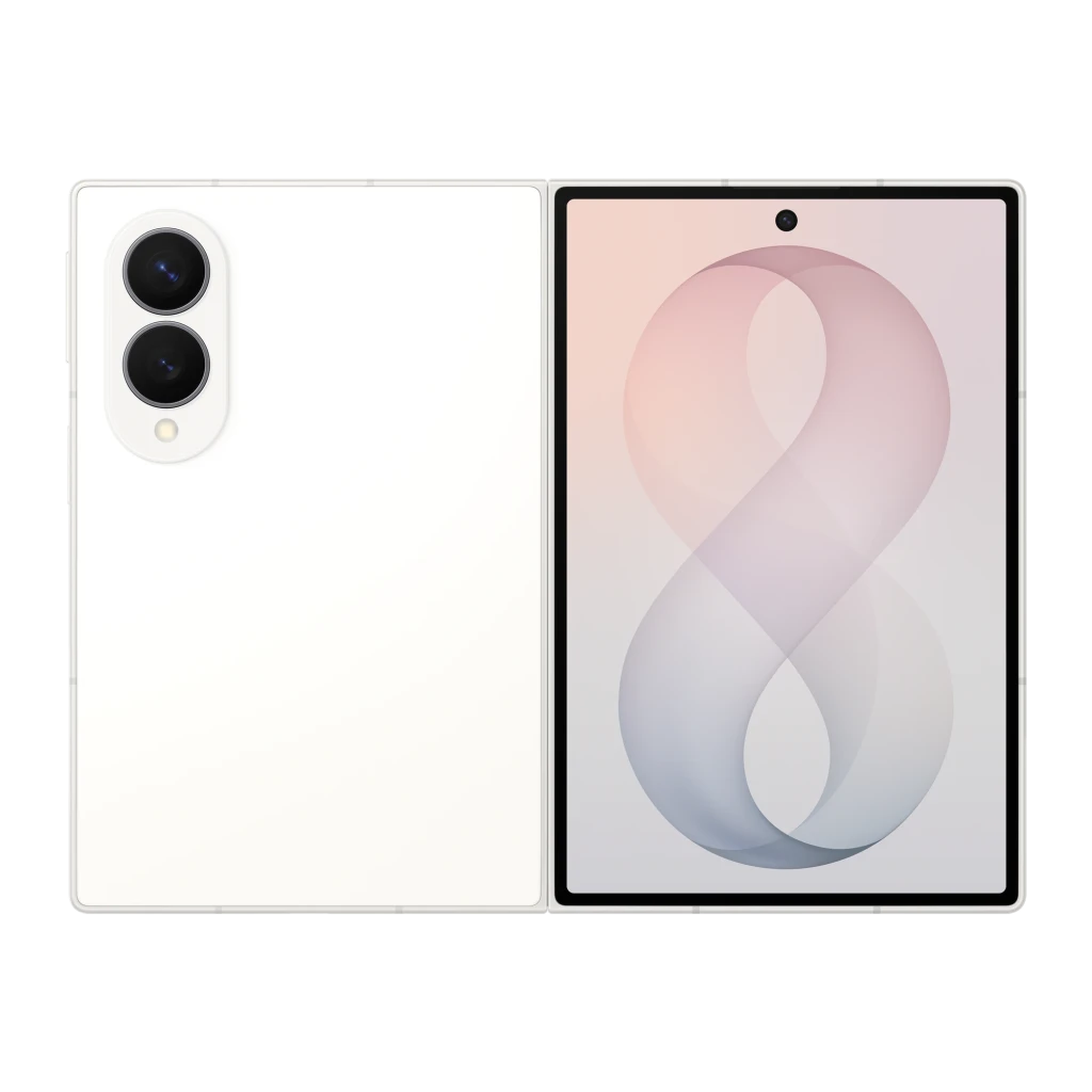 Samsung Galaxy Z Fold8 5G 1TB Crema, vista frontal abierto: trasera con módulo de cámaras y pantalla interior encendida