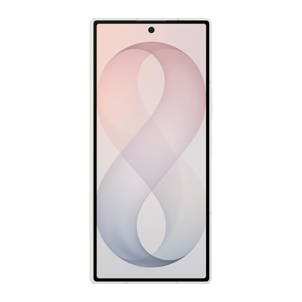 Samsung Galaxy Z Fold8 Ultra 5G 256GB Crema, vista frontal: pantalla exterior encendida con fondo degradado rosa y gris,