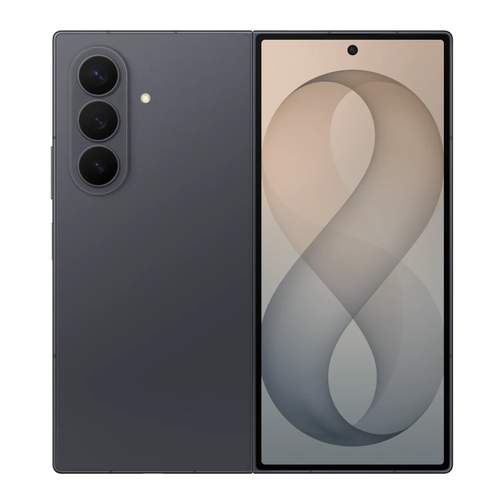 Samsung Galaxy Z Fold8 Ultra 256GB Grafito, vista frontal y trasera: plegable abierto, triple cámara y pantalla con fondo