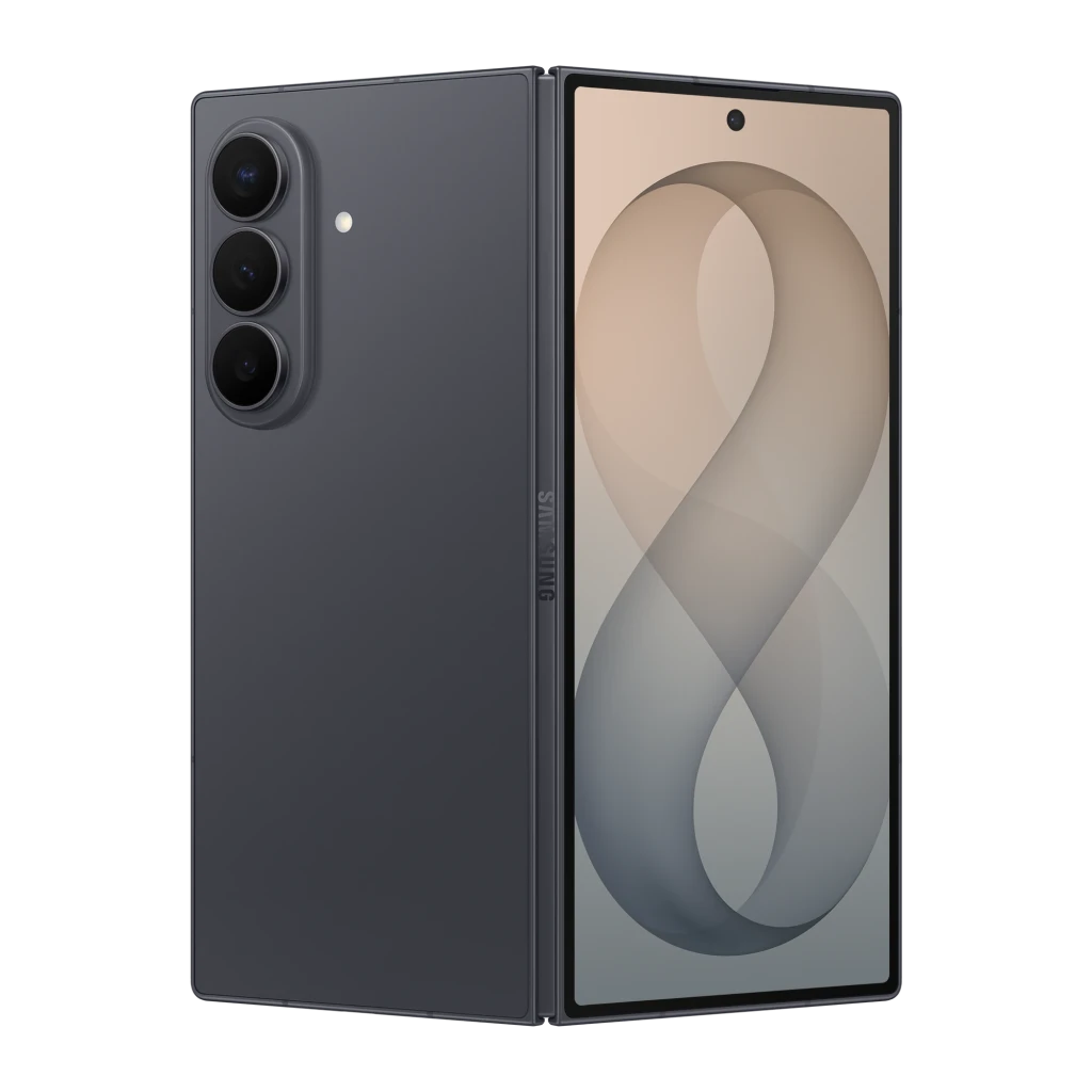 Samsung Galaxy Z Fold8 Ultra 256GB Grafito, vista trasera y frontal: plegable abierto, módulo de 3 cámaras y pantalla