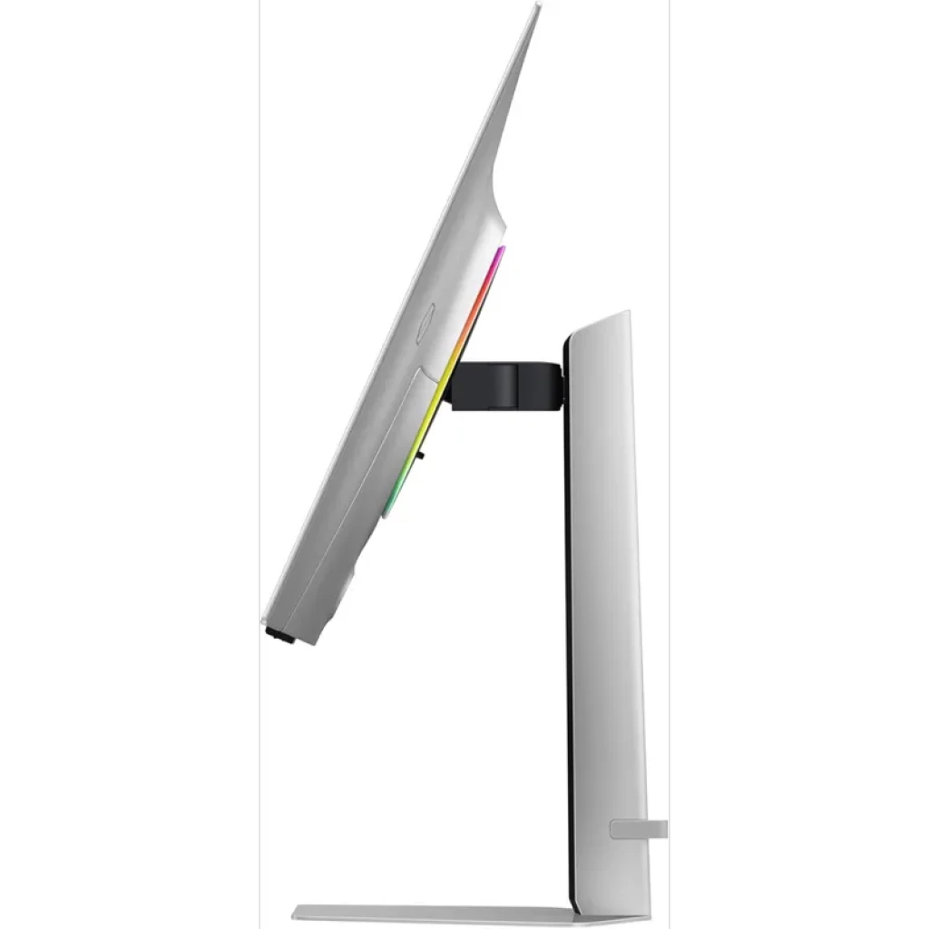 Parte trasera del Samsung Monitor gaming 32″ G81SF Odyssey OLED G8 4K 240Hz con diseño blanco, soporte central negro y barra