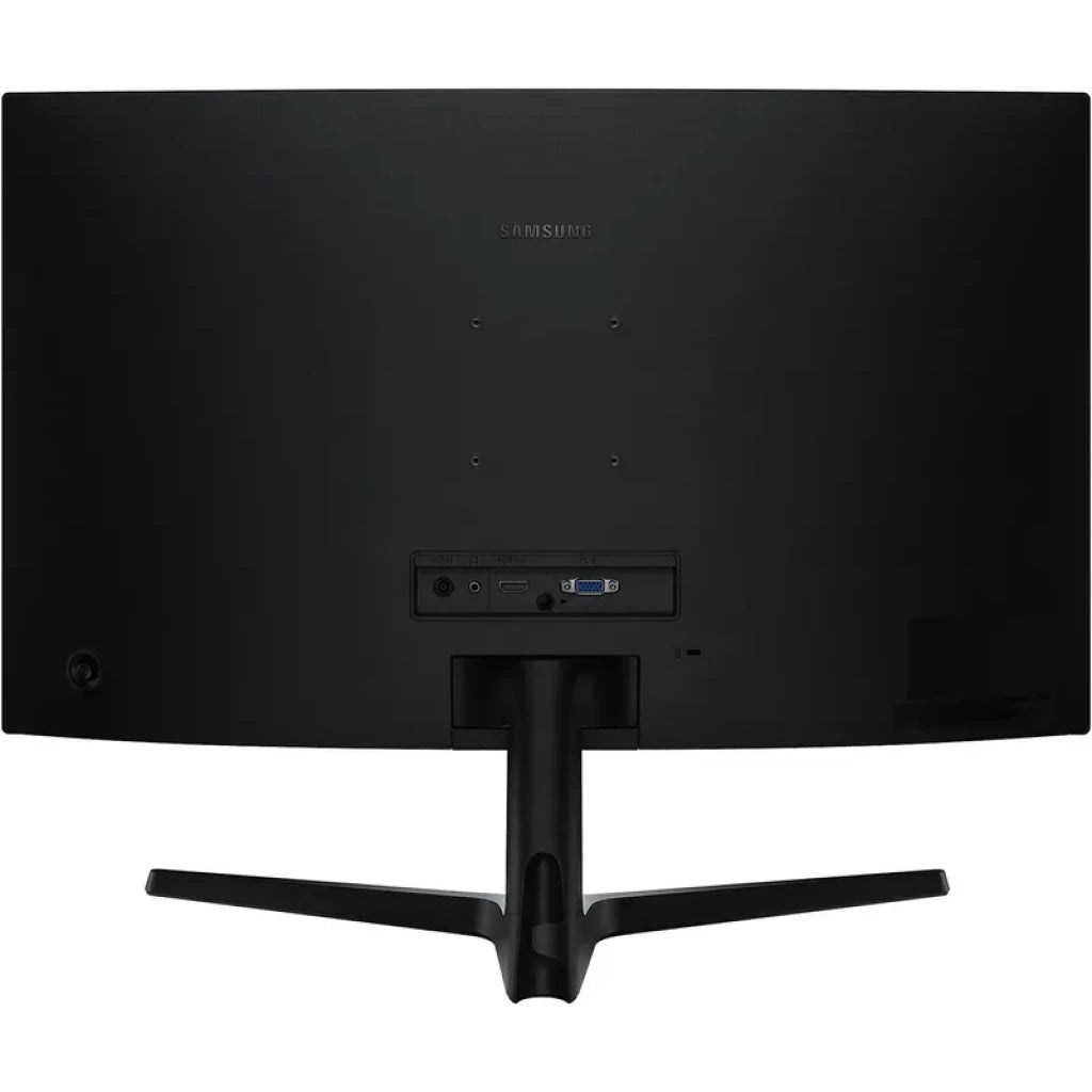 Samsung S39GD 32 pulgadas curvo negro, panel trasero con puertos HDMI, VGA y audio, peana en V, VESA central, acabado mate y