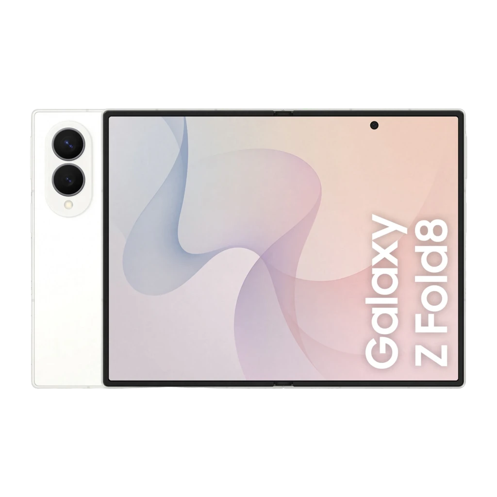Samsung Galaxy Z Fold8 1024GB Crema, vista frontal abierto: pantalla interior encendida y módulo de cámaras trasero visible