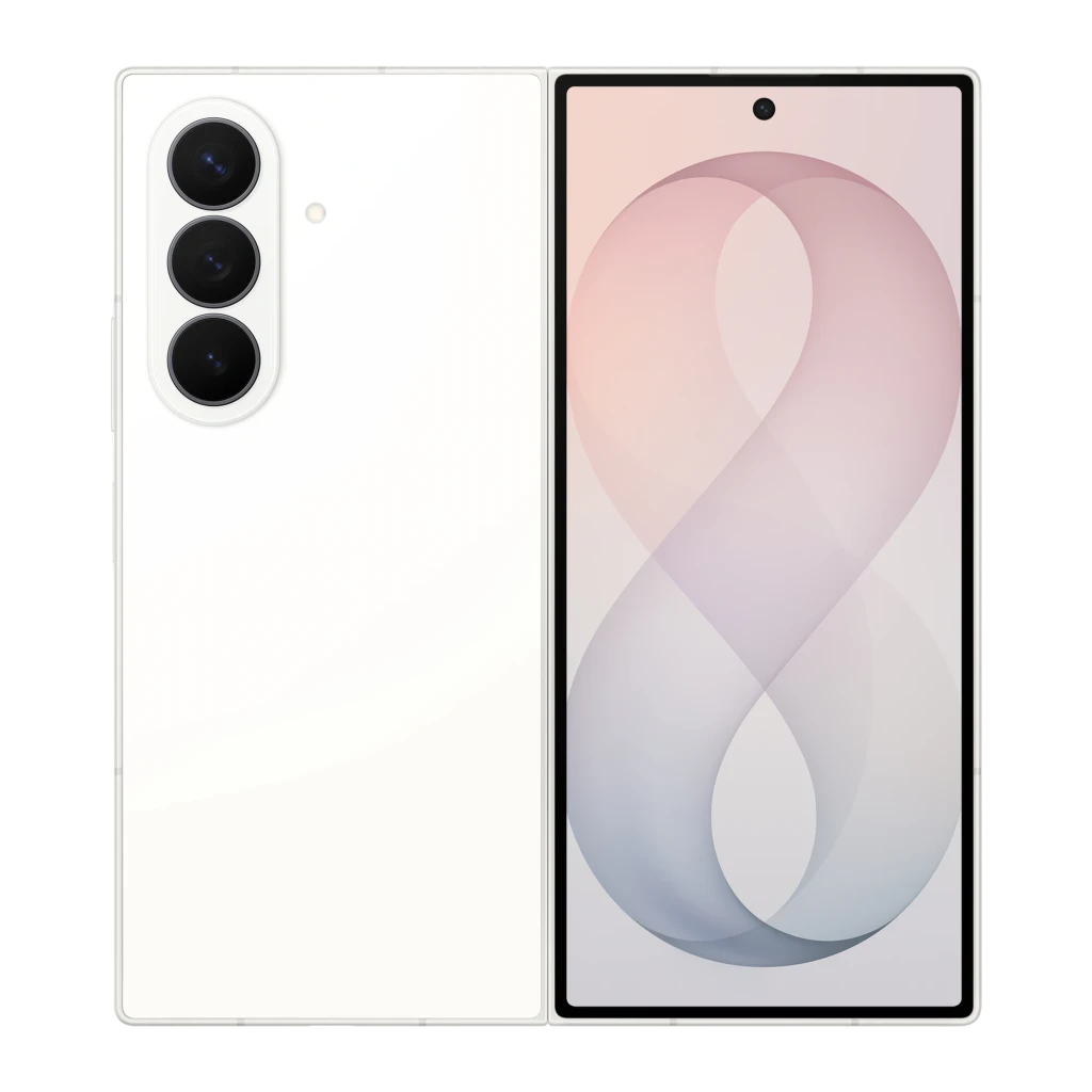 Samsung Galaxy Z Fold8 Ultra 5G 512GB Crema, vista frontal y trasera: módulo de triple cámara y pantalla exterior encendida