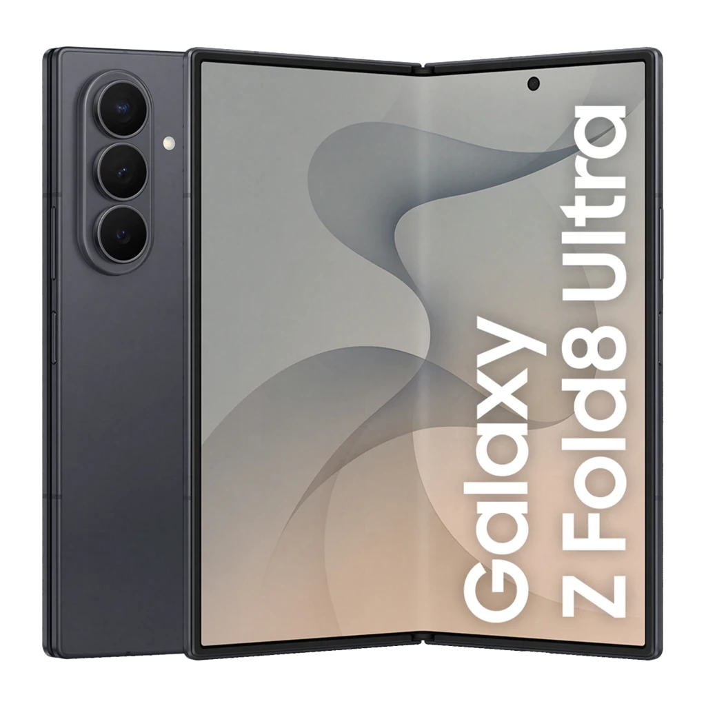 Samsung Galaxy Z Fold8 Ultra 512GB Grafito, vista frontal y trasera: plegable abierto, módulo de cámaras trasero y pantalla