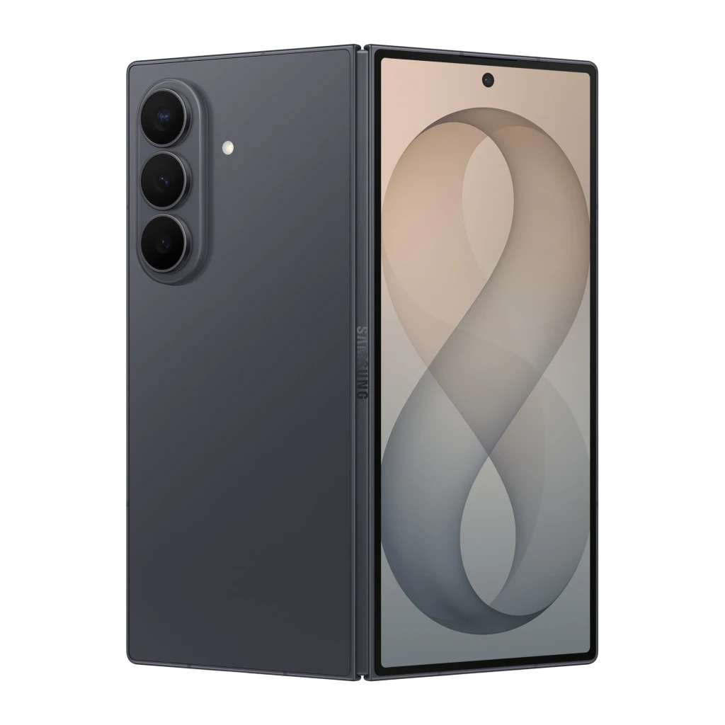 Samsung Galaxy Z Fold8 Ultra 512GB grafito, vista frontal-trasera: plegable abierto, triple cámara y pantalla interior con