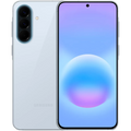 Samsung Galaxy A57 5G azul con pantalla borde a borde y cámara frontal en orificio; triple cámara trasera alineada