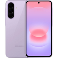 Samsung Galaxy A37 5G lavanda con pantalla AMOLED plana y cámara triple vertical; frontal con biseles delgados y perforación