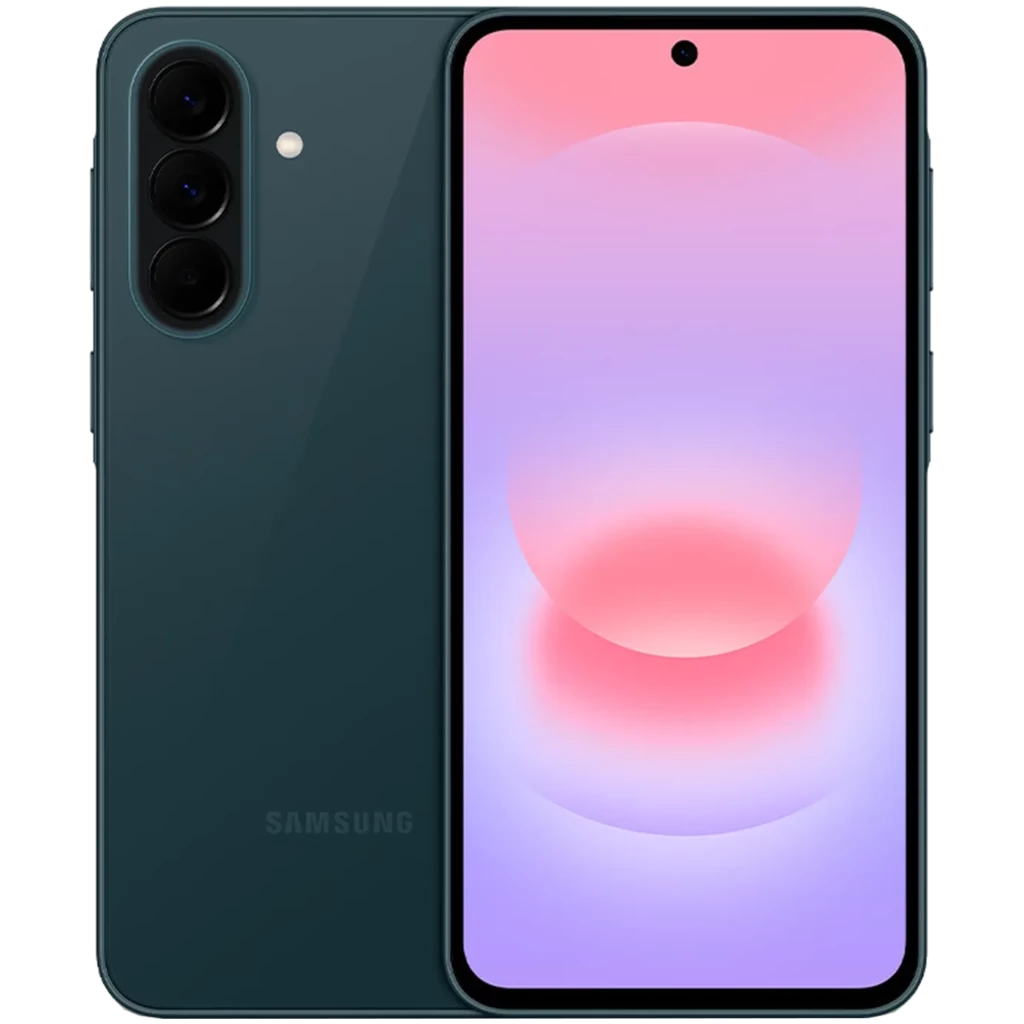 Samsung Galaxy A37 5G verde con pantalla completa y perforación central, triple cámara trasera alineada verticalmente y