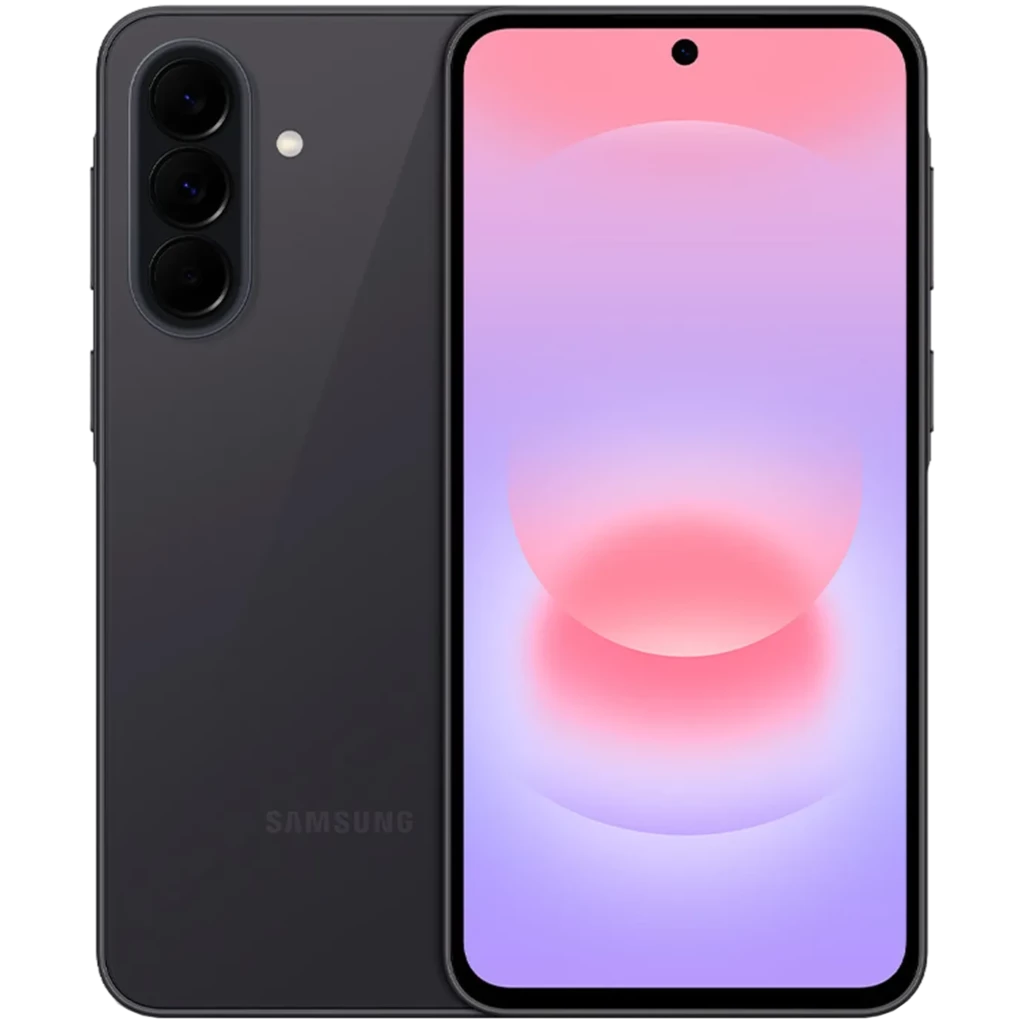 Samsung Galaxy A37 5G negro con triple cámara trasera vertical, pantalla de 6.6 pulgadas con biseles finos y orificio