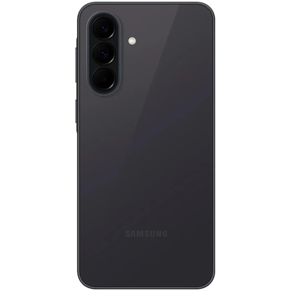 Samsung Galaxy A37 5G negro con triple cámara trasera vertical, acabado brillante y bordes redondeados; diseño elegante y