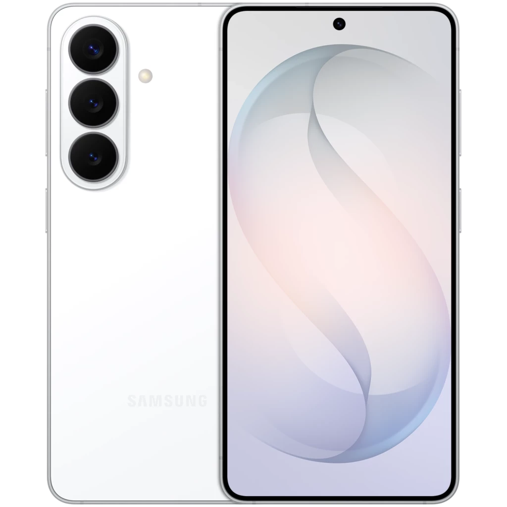 Samsung Galaxy S26 5G blanco, triple cámara vertical, pantalla Dynamic AMOLED con biseles finos, 256GB, 12GB RAM, compatible