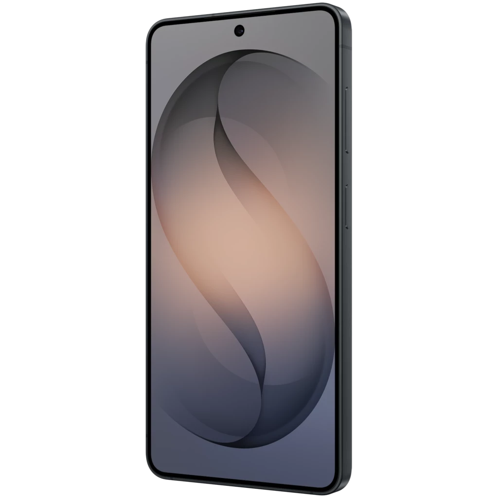 Smartphone negro con pantalla 6.3 pulgadas casi sin bordes, cámara frontal en orificio central y marco delgado; diseño