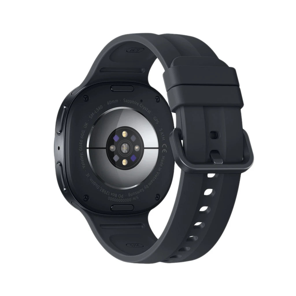 Samsung Galaxy Watch 9 40mm BLE Grafito NFC, vista trasera: caja grafito mate, sensor óptico central, cristal de zafiro